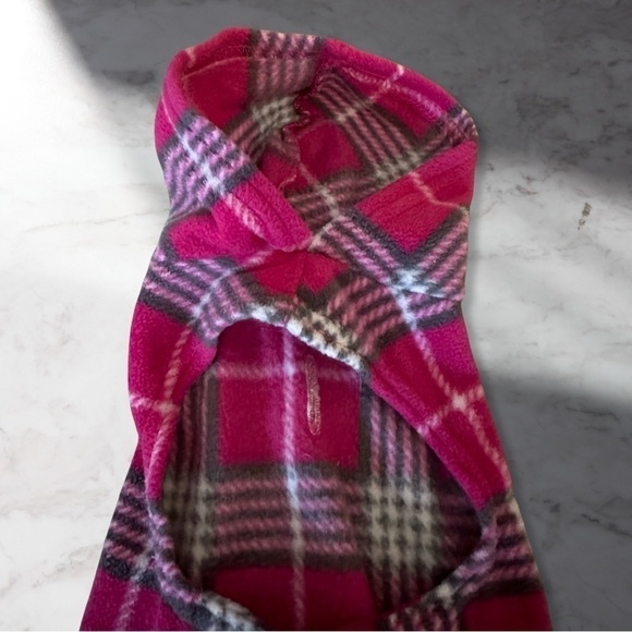 EUC XXS Dog Plaid Fleece Hoodie In Pink Velcro Closure Under Belly - Picture 3 of 5